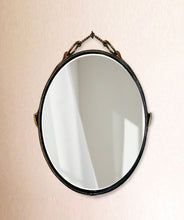 Load image into Gallery viewer, Sold: Petite Vintage Equestrian Leather Mirror 16x12 Oval - Horse harness, leather mirror