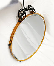 Load image into Gallery viewer, Black and Tan Leather 24&quot;  Circle Mirror with Antique Iron Bit - Horse harness, horse decor mirror