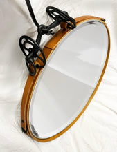 Load image into Gallery viewer, Black and Tan Leather 24&quot;  Circle Mirror with Antique Iron Bit - Horse harness, horse decor mirror