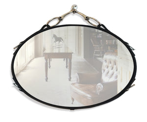 28” x 20" Leather Equestrian Oval Mirror with Snaffle Bit (Horizontal), Assorted Colors horse decor