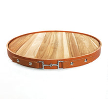 Load image into Gallery viewer, Leather Equestrian Serving Tray with Lazy Susan Base - Available in Tan or Black