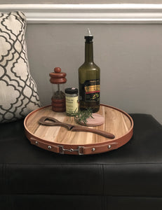 Leather Equestrian Serving Tray with Lazy Susan Base - Available in Tan or Black