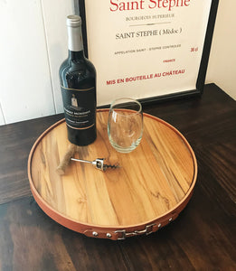 Leather Equestrian Serving Tray with Lazy Susan Base - Available in Tan or Black